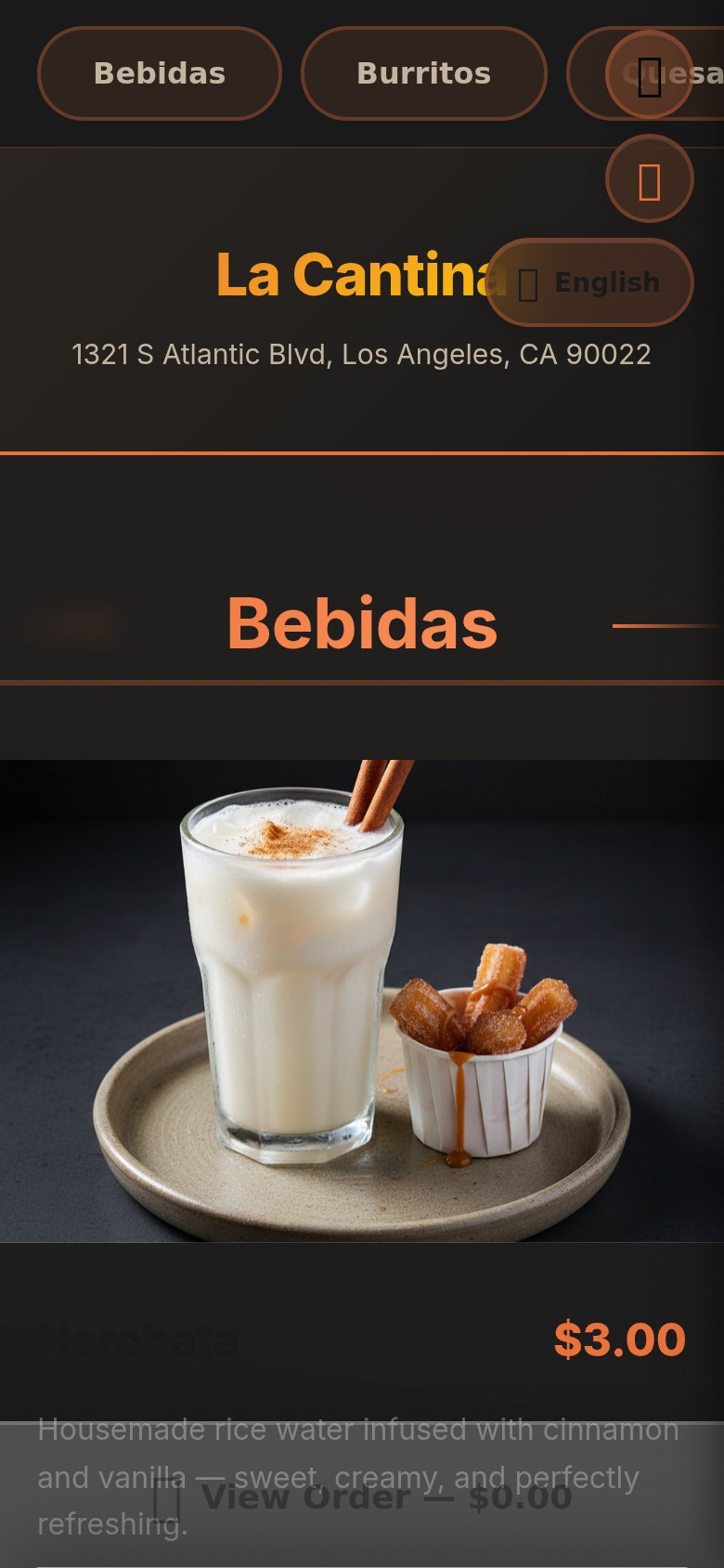 MenuFlow digital menu example